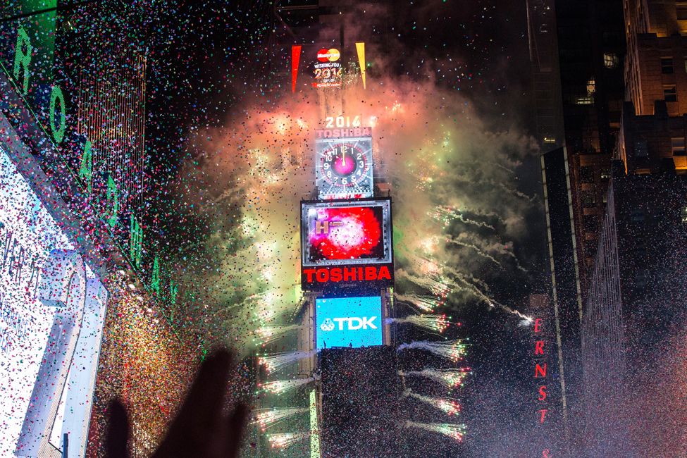 NEW YORK, NY - JANUARY 1: Fireworks go off as the new year is rung in in Times Square on January 1, 2016 in New York City. The New York City Police Department deployed more than 6,000 officers in the Times Square area, including more than 1,100 officers who graduated from the police academy on Tuesday.   Andrew Burton/Getty Images/AFP