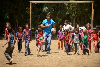 On 1 June 2016, UNICEF goodwill ambassador Ricky Martin plays football with Syrian refugee children at Al-Hissa informal refugee settlement in northern Lebanon. World-renowned singer and UNICEF Goodwill Ambassador Ricky Martin calls for increased focus on safeguarding the futures of millions of children affected by the Syria conflict, whose lives have been shaped by displacement, violence and a persistent lack of opportunities. Around 1.1 million Syrians have sought refuge in Lebanon since the start of the crisis in 2011, more than half of them are children. Child refugees are particularly at risk of exploitation and abuse, with large numbers being left with no choice but to go out to work, rather than attend school.  The deteriorating economic situation for Syrian refugees has dramatically exacerbated the problem of child labour in Lebanon. Adding to the psychological distress already affecting many of the children who have fled conflict and violence at home is the challenge associated with some of the worst forms child labour such as working on construction sites, which can cause long-term developmental and psychological damage as well as physical harm.  During the two-day visit on 1-2 June 2016, Martin also witnessed how UNICEF is working to provide protective environments for children and adolescents where they can play and receive the support they need to get back into formal education. In Lebanons Bekaa valley and Akkar, Martin participated in recreational activities for children at safe spaces in informal settlements. Additionally, he met adolescents attending life-skills training, provided by UNICEF and partners, where girls and boys are given vocational training and learning support.