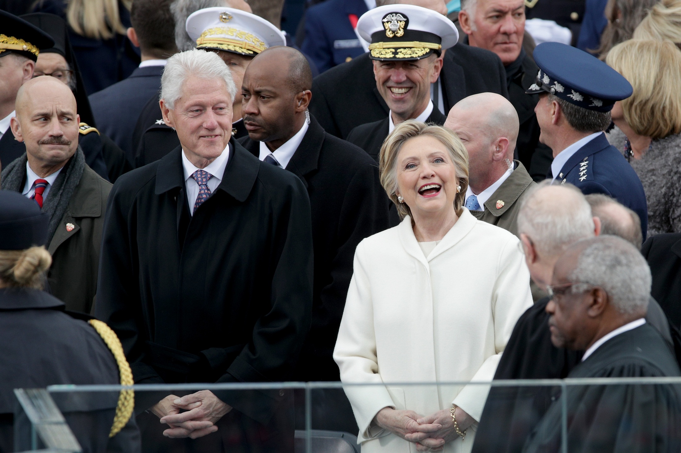 WASHINGTON, DC - JANUARY 20: Former President Bill Clinton and former Democratic presidential nominee Hillary Clinton arrive on the West Front of the U.S. Capitol on January 20, 2017 in Washington, DC. In today's inauguration ceremony Donald J. Trump becomes the 45th president of the United States.   Alex Wong/Getty Images/AFP