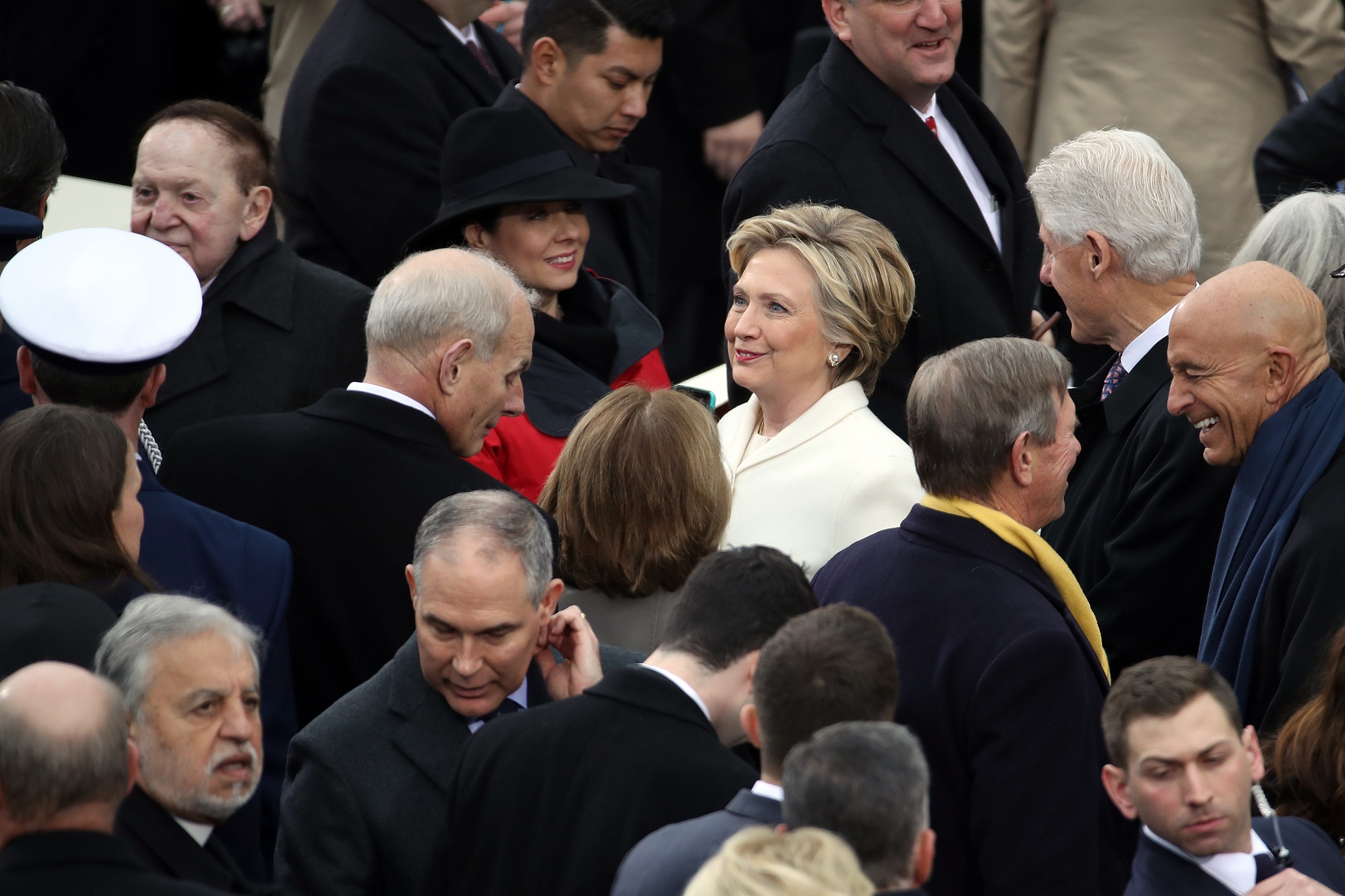 WASHINGTON, DC - JANUARY 20: Former Democratic presidential nominee Hillary Clinton (C) and former President Bill Clinton (R) arrive on the West Front of the U.S. Capitol on January 20, 2017 in Washington, DC. In today's inauguration ceremony Donald J. Trump becomes the 45th president of the United States.   Drew Angerer/Getty Images/AFP